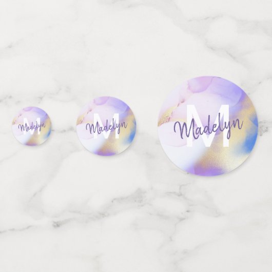 Glam Lilac Abstrakt Paint Trendy Monogram Konfetti (Vorderseiten)