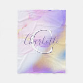 Glam Lilac Gold Abstrakt Paint Elegant Monogram Fleecedecke (Vorderseite)