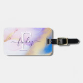 Glam Lilac Gold Abstrakt Paint Elegant Monogram Gepäckanhänger (Vorderseite horizontal)