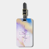 Glam Lilac Gold Abstrakt Paint Elegant Monogram Gepäckanhänger (Vorderseite vertikal)