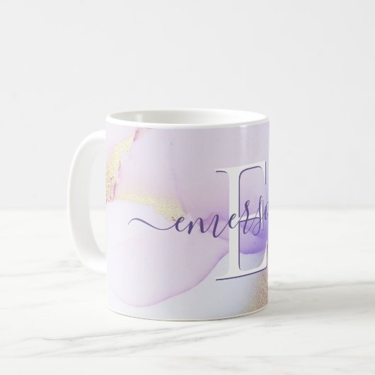 Glam Lilac Gold Abstrakt Paint Elegant Monogram Kaffeetasse (Vorderseite Links)