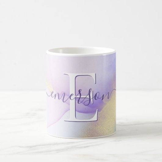 Glam Lilac Gold Abstrakt Paint Elegant Monogram Kaffeetasse (Mittel)