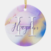 Glam Lilac Gold Abstrakt Paint Elegant Monogram Keramik Ornament (Vorne)