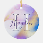Glam Lilac Gold Abstrakt Paint Elegant Monogram Keramik Ornament (Hinten)