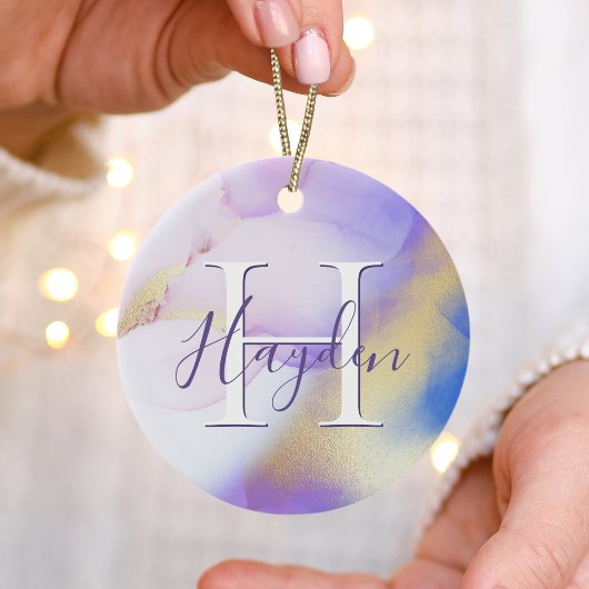 Glam Lilac Gold Abstrakt Paint Elegant Monogram Keramik Ornament