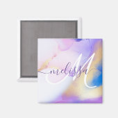 Glam Lilac Gold Abstrakt Paint Elegant Monogram Magnet (Vorderseite/Rückseite)