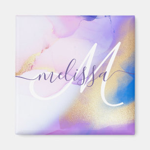 Glam Lilac Gold Abstrakt Paint Elegant Monogram Magnet