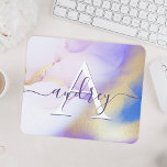 Glam Lilac Gold Abstrakt Paint Elegant Monogram Mousepad<br><div class="desc">Diese abstrakte lila Aquarellfarbe und das goldene Imitat bespritzen den Hintergrund mit Ihren individuellen Details.</div>