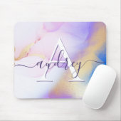 Glam Lilac Gold Abstrakt Paint Elegant Monogram Mousepad (Mit Mouse)