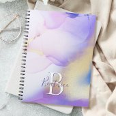 Glam Lilac Gold Abstrakt Paint Elegant Monogram Notizblock