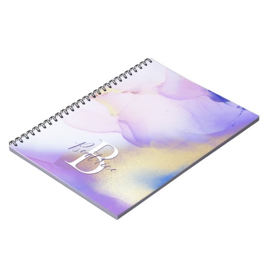 Glam Lilac Gold Abstrakt Paint Elegant Monogram Notizblock (Linke Seite)