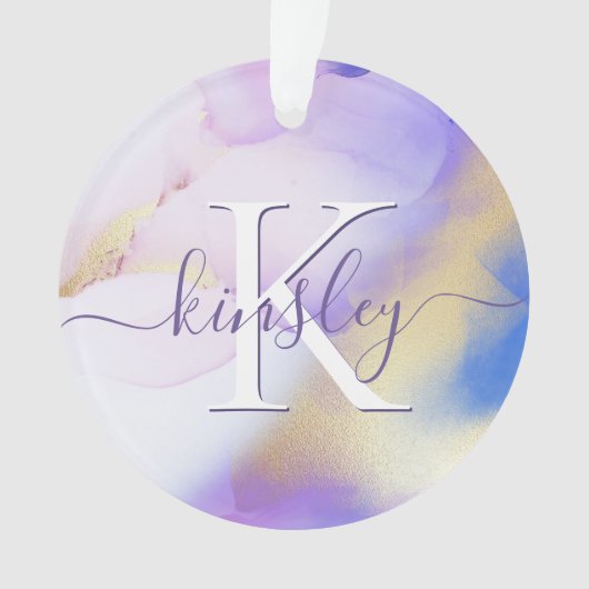 Glam Lilac Gold Abstrakt Paint Elegant Monogram Ornament (Vorderseite)