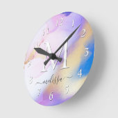 Glam Lilac Gold Abstrakt Paint Elegant Monogram Runde Wanduhr (Winkel)