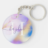 Glam Lilac Gold Abstrakt Paint Elegant Monogram Schlüsselanhänger (Rückseite)