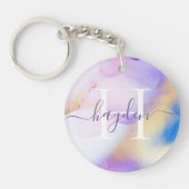 Glam Lilac Gold Abstrakt Paint Elegant Monogram Schlüsselanhänger (Vorderseite)