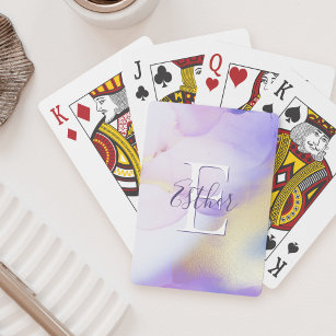 Glam Lilac Gold Abstrakt Paint Elegant Monogram Spielkarten