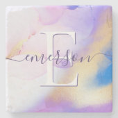Glam Lilac Gold Abstrakt Paint Elegant Monogram Steinuntersetzer (Vorderseite)
