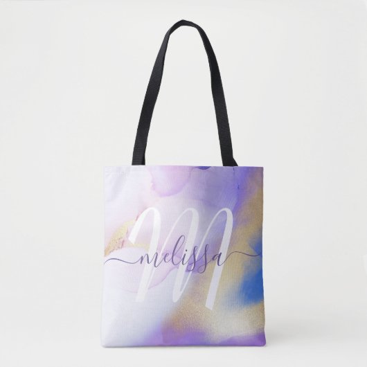 Glam Lilac Gold Abstrakt Paint Elegant Monogram Tasche (Vorderseite)
