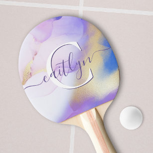 Glam Lilac Gold Abstrakt Paint Elegant Monogram Tischtennis Schläger