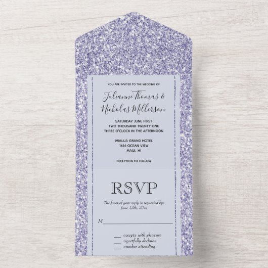 Glam Lilac Lavender Lila Glitzy Glitzer All In One Einladung (Innen Boden)