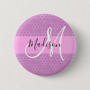 Glam Lilac Metallic Pink Honeycomb Monogram Name Button