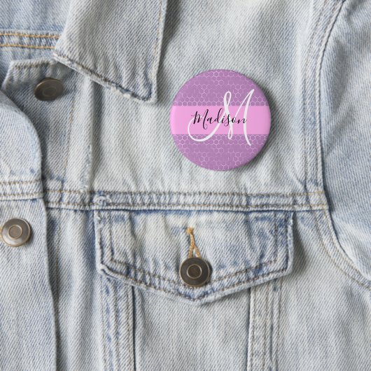 Glam Lilac Metallic Pink Honeycomb Monogram Name Button (Beispiel)