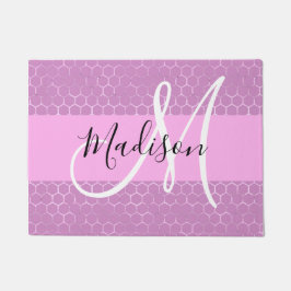 Glam Lilac Metallic Pink Honeycomb Monogram Name Fußmatte
