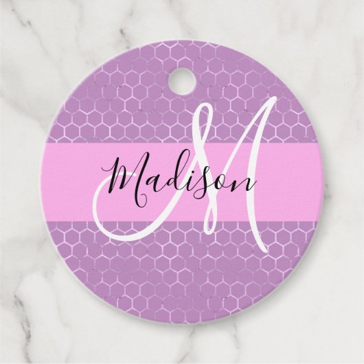 Glam Lilac Metallic Pink Honeycomb Monogram Name Geschenkanhänger (Vorderseite)