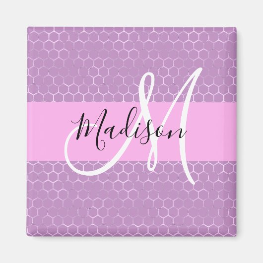 Glam Lilac Metallic Pink Honeycomb Monogram Name Magnet (Vorne)