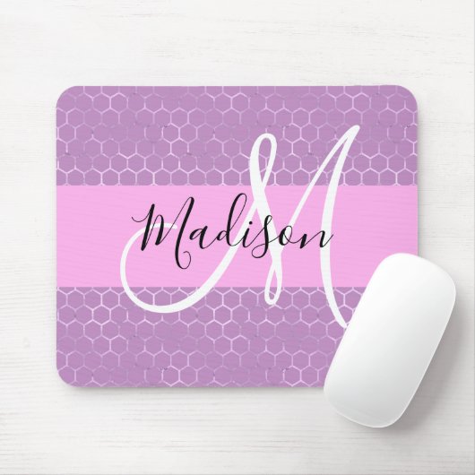 Glam Lilac Metallic Pink Honeycomb Monogram Name Mousepad (Mit Mouse)