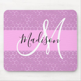 Glam Lilac Metallic Pink Honeycomb Monogram Name Mousepad