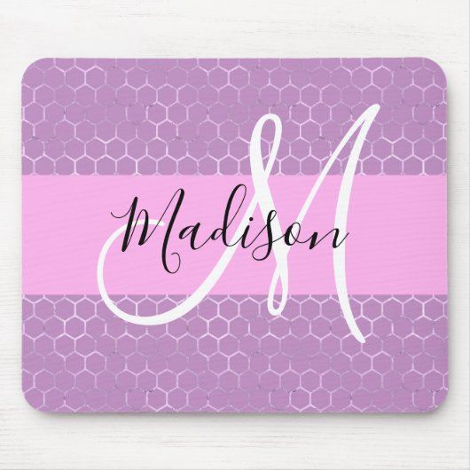 Glam Lilac Metallic Pink Honeycomb Monogram Name Mousepad (Vorne)
