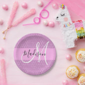 Glam Lilac Metallic Pink Honeycomb Monogram Name Pappteller (Party)