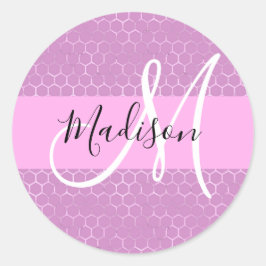 Glam Lilac Metallic Pink Honeycomb Monogram Name Runder Aufkleber