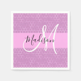 Glam Lilac Metallic Pink Honeycomb Monogram Name Serviette