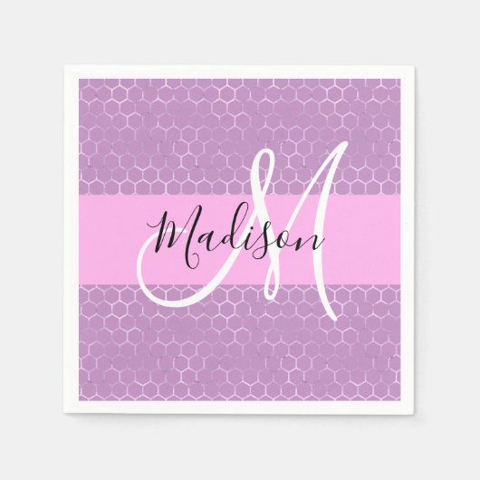 Glam Lilac Metallic Pink Honeycomb Monogram Name Serviette (Vorderseite)
