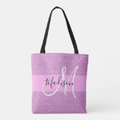 Glam Lilac Metallic Pink Honeycomb Monogram Name Tasche (Rückseite)