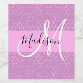 Glam Lilac Metallic Pink Honeycomb Monogram Name Weinetikett