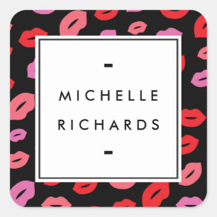 Glam Lip Print Makeup Artist Schönheit Rot/Schwarz Quadratischer Aufkleber