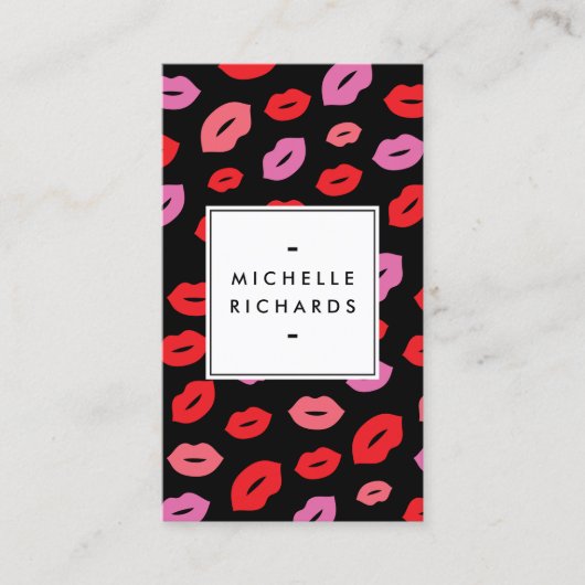 Glam Lip Print Makeup Artist Schönheit Rot/Schwarz Visitenkarte (Vorderseite)