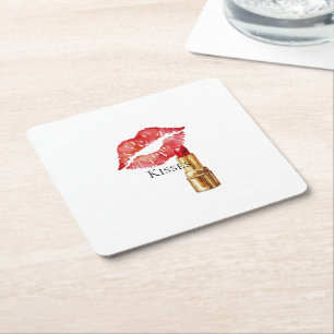 Glam Lips Red Lipstick Kiss Rechteckiger Pappuntersetzer
