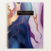 Glam Liquid Marble Blue Lila Gold Monogramm Planer (Vorderseite)