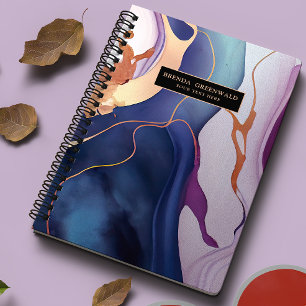 Glam Liquid Marble Blue Lila Gold Monogramm Planer