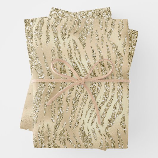 Glam Luxe Gold Glitzer Zebra Print Geschenkpapier Set (Beispiel)