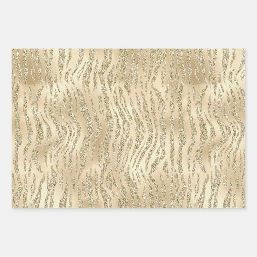 Glam Luxe Gold Glitzer Zebra Print Geschenkpapier Set (Vorderseite)