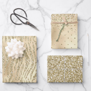 Glam Luxe Gold Glitzer Zebra Print Geschenkpapier Set