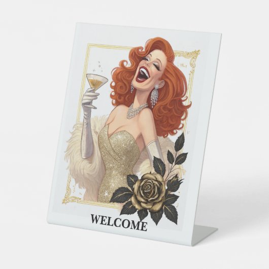 Glam Luxe Party Glamour Diva in Gold Personalize Sockelschild (Vorderseite)