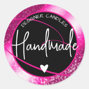 Glam Luxury Glitzer Sparkle Pink Handmade Heart Runder Aufkleber