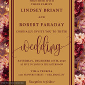 Glam Luxury Maroon Blush Gold Floral Wedding Einladung
