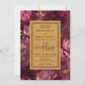 Glam Luxury Maroon Blush Gold Floral Wedding Einladung (Vorderseite)